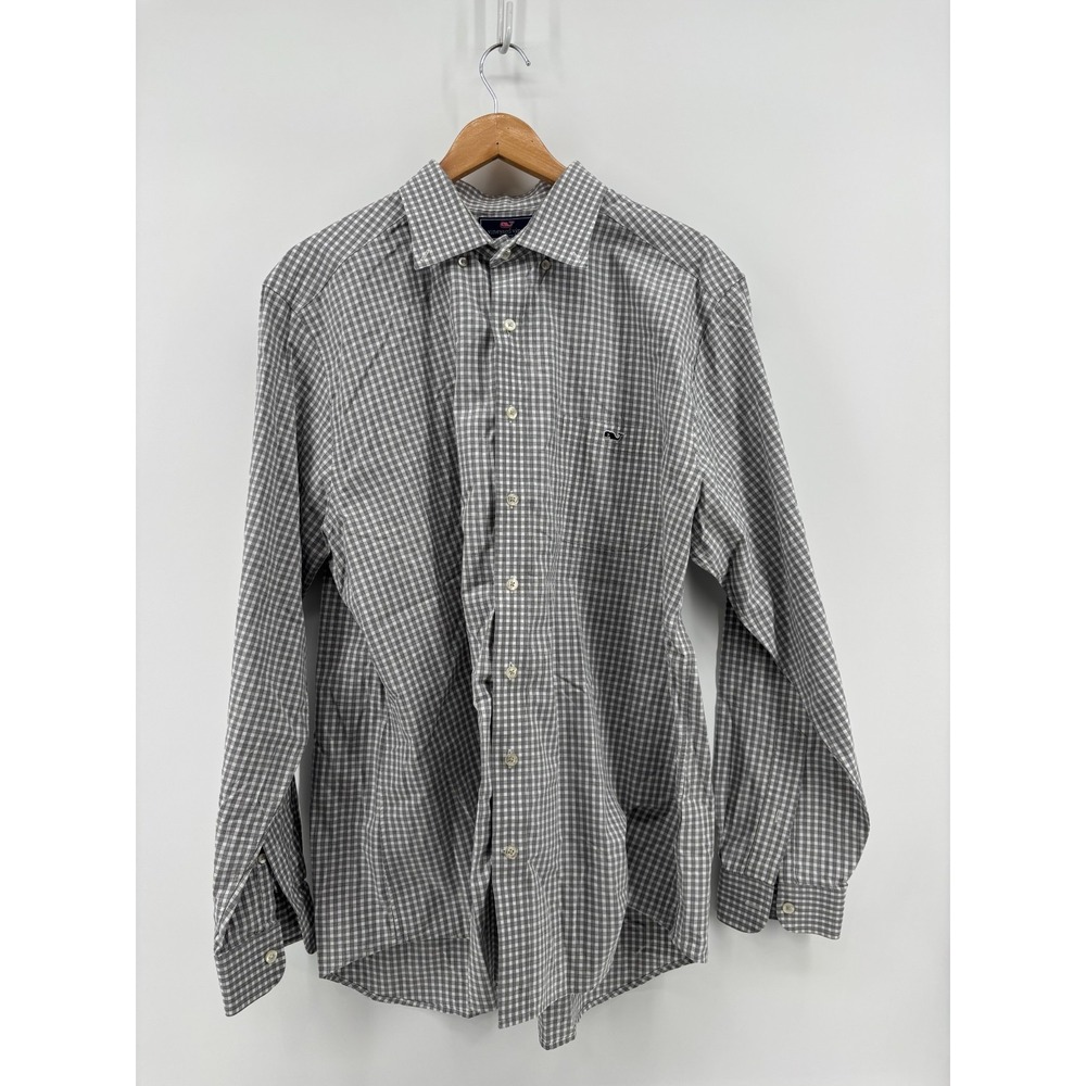 Vineyard Vines Mens Gray Check Tucker Shirt Slim Fit Cotton Button Down 2XL